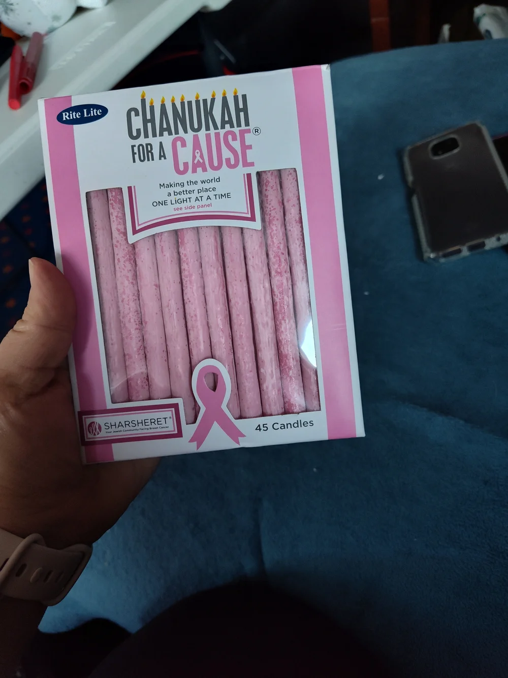 Chanukah For A Cause Pink Menorah Candles - 45 Pack